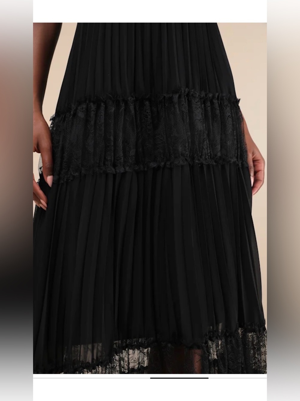 Lulu's Black Pleated Lace-Insert Maxi Dress - Picture 3 of 6